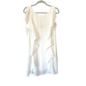 Lulus White Ruffle Sleeveless Shift Dress Bridal Graduation Baby Shower L NWT